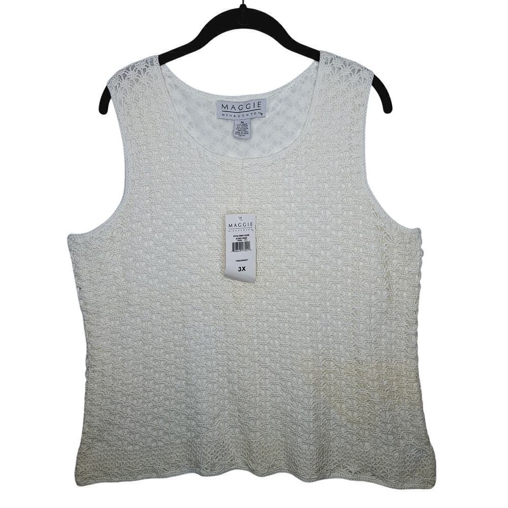 VTG Maggie McNaughton Crochet Sleeveless Top 3X Boho Cottage Tank Cotton Ramie